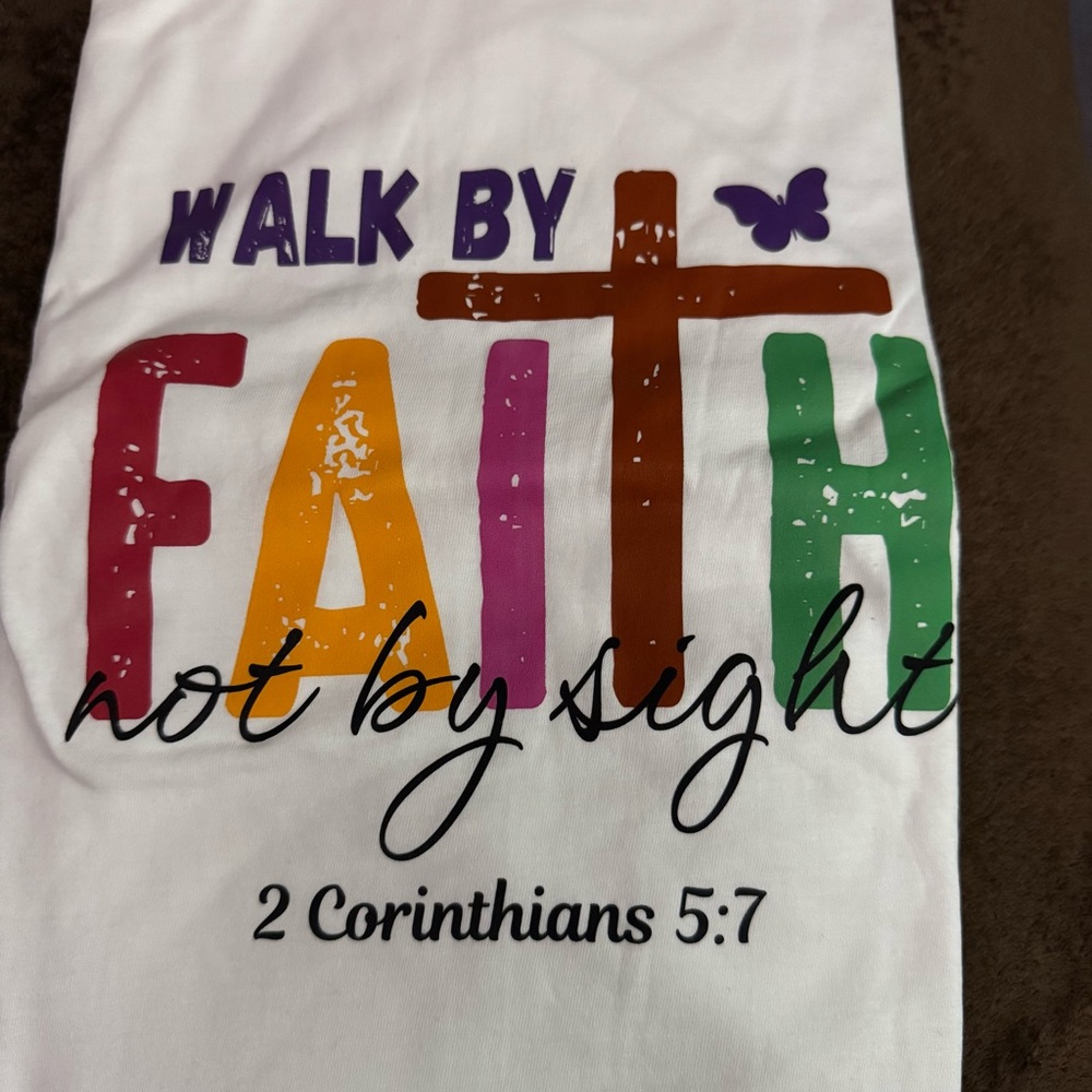 White Tee with Multicolor Faith Design